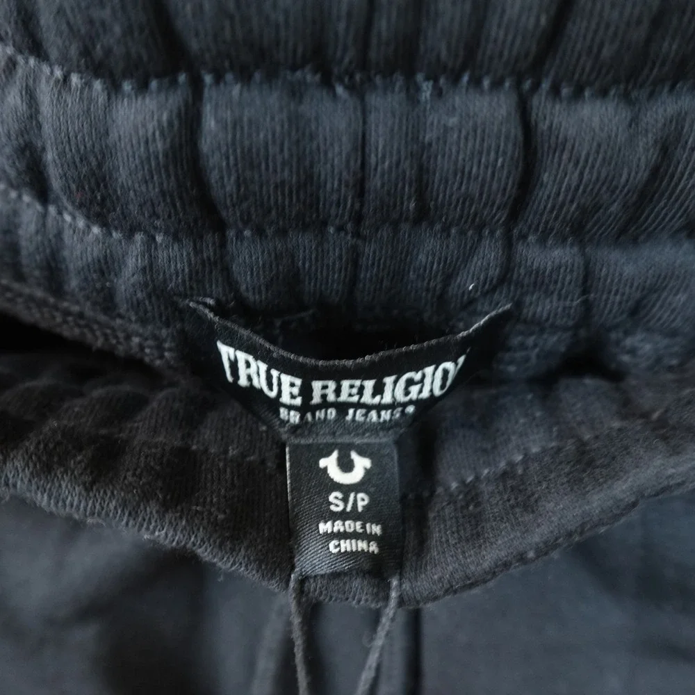 NEW True Religion Sweatpants Mens S Black Baggy Wide Leg Drawstring Jogger Pants